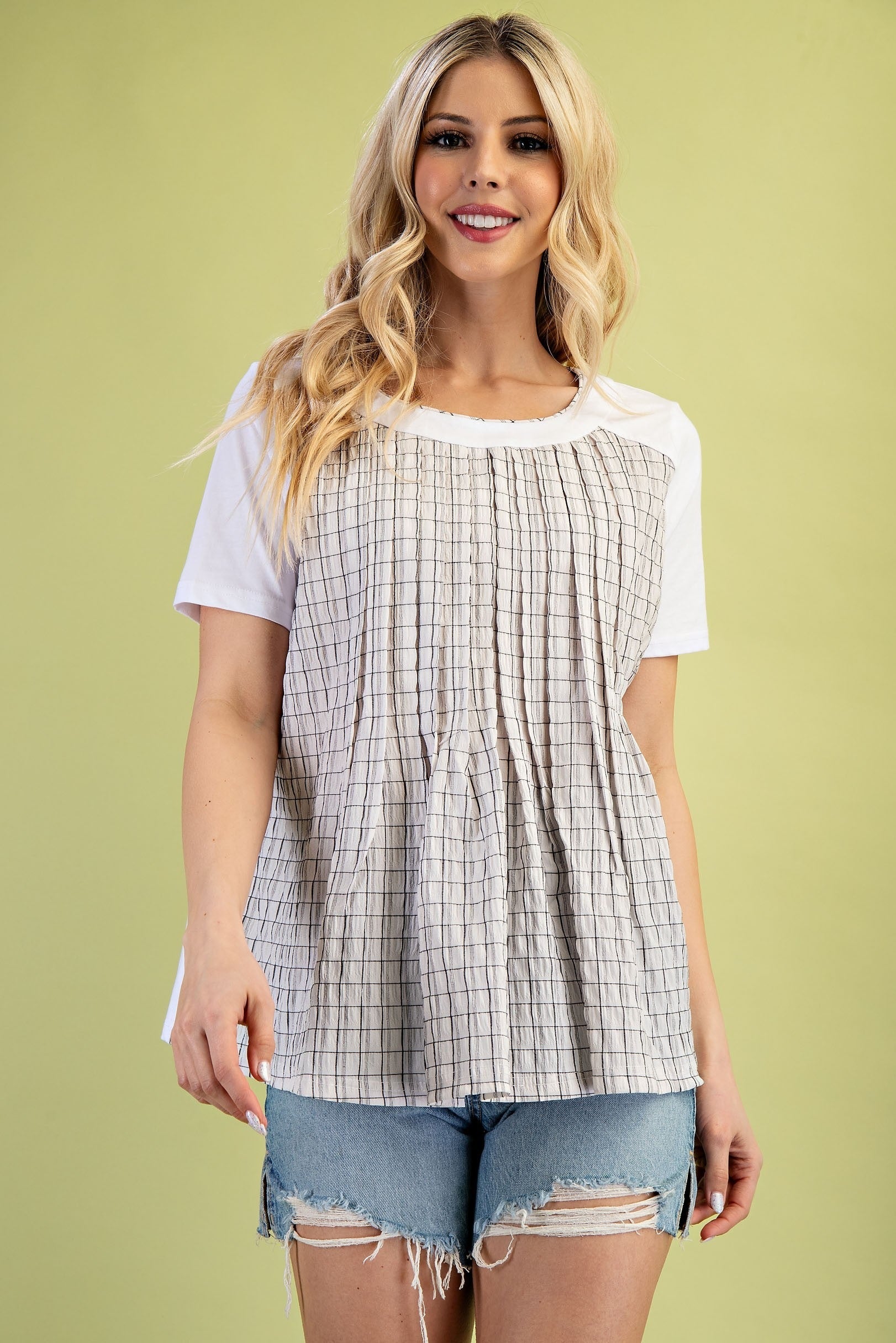 Blusa Gigio Mangas Cortas Cuadros para Damas