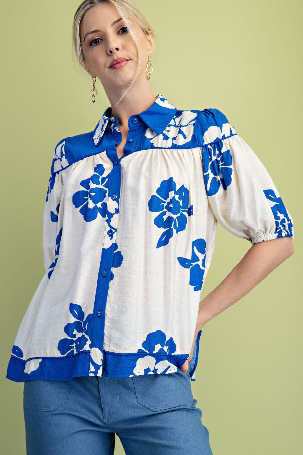 Blusa Gigio Mangas Cortas Floral para Damas – COBALT