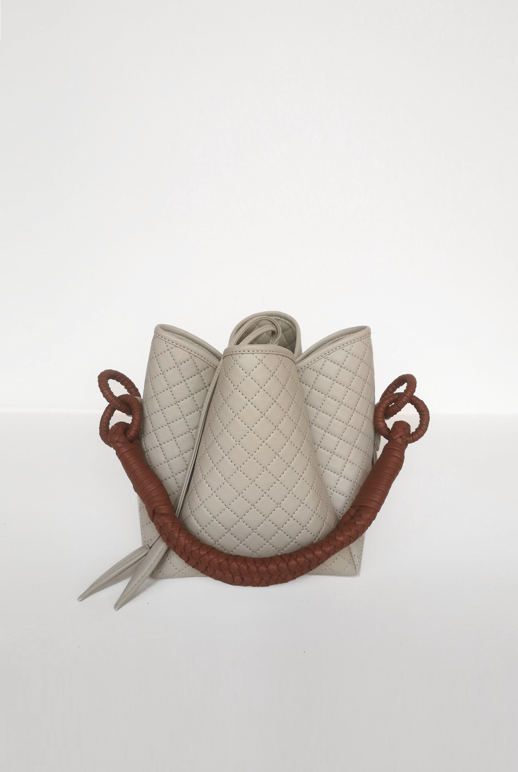 Tulip Mini Bucket Bag, Off-white & Brandy