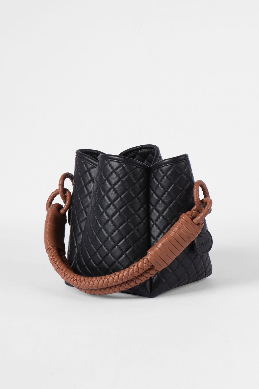 Tulip Mini Bucket Bag, Black & Brandy