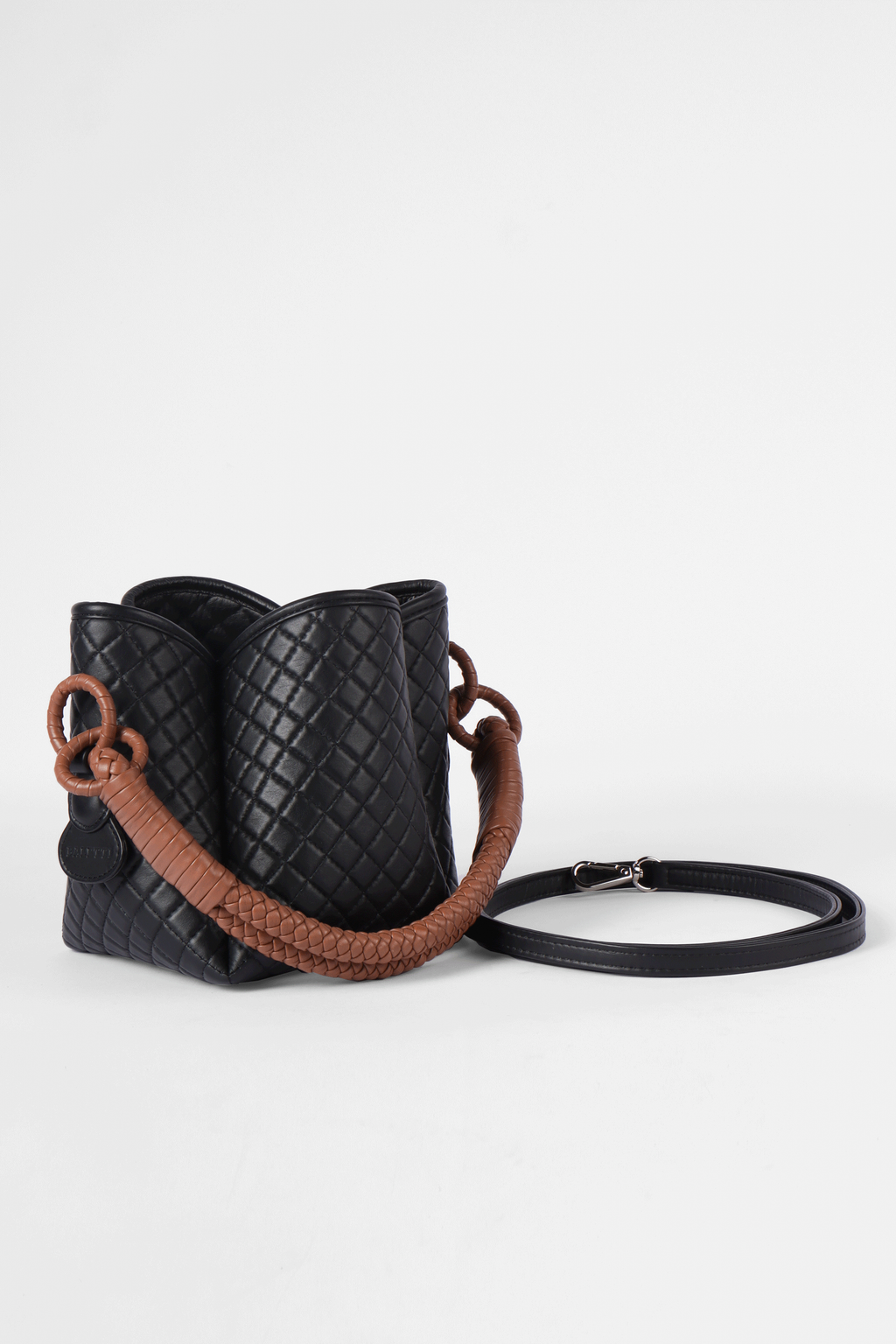 Tulip Mini Bucket Bag, Black & Brandy