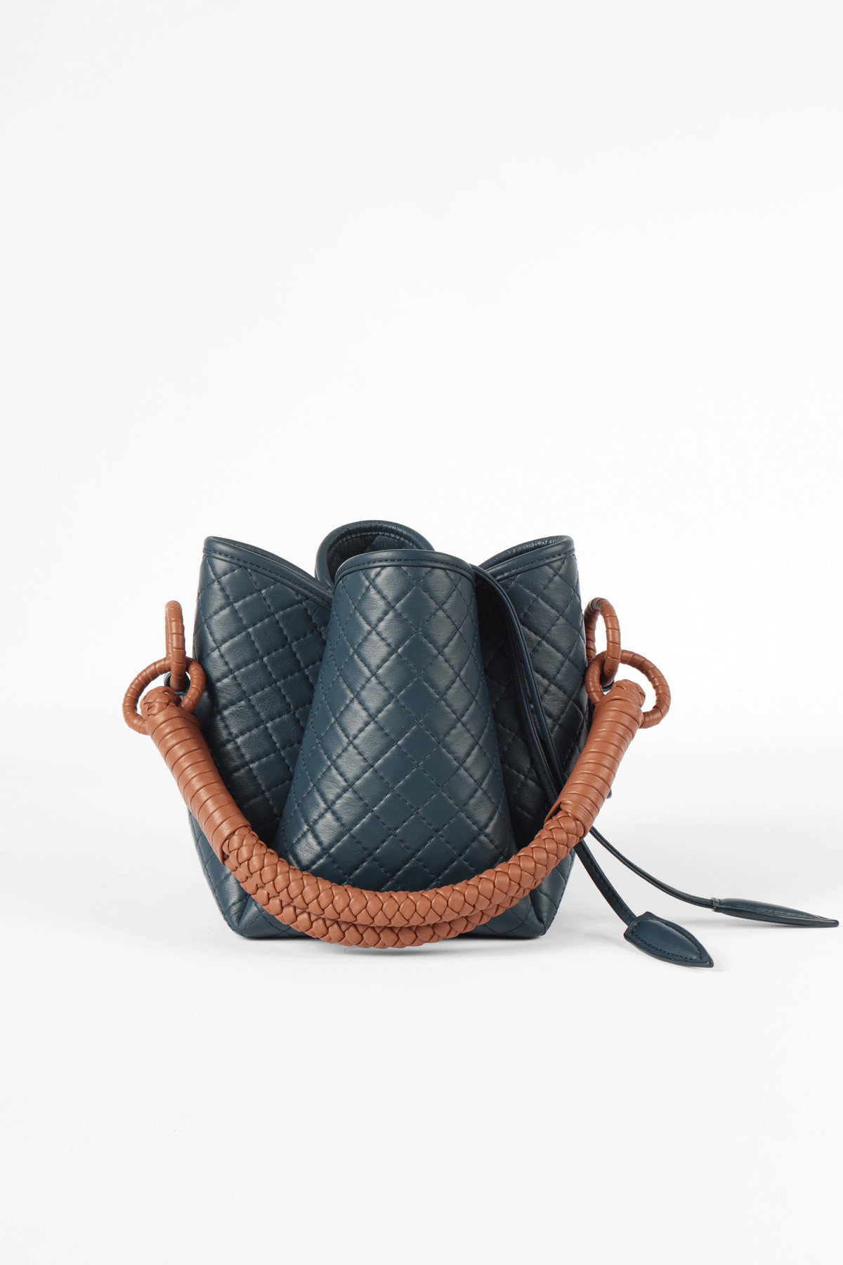 Tulip Mini  Bucket Bag, Navy Blue & Brandy