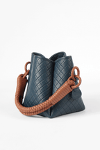Tulip Mini  Bucket Bag, Navy Blue & Brandy