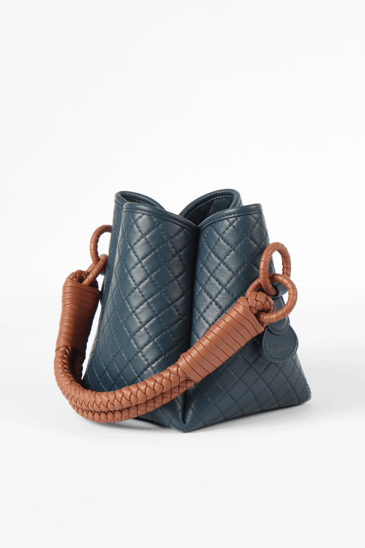 Tulip Mini  Bucket Bag, Navy Blue & Brandy