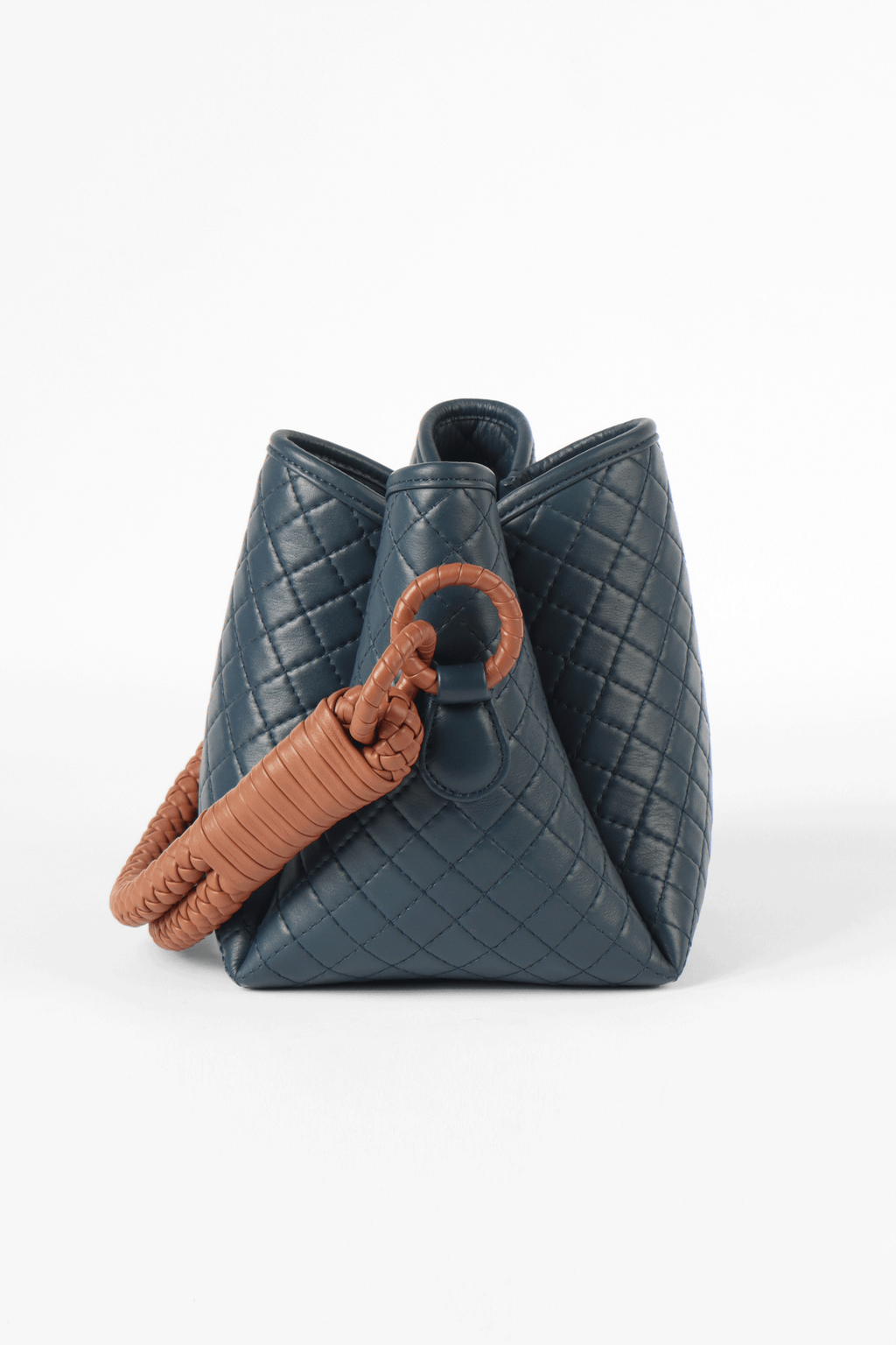 Tulip Mini  Bucket Bag, Navy Blue & Brandy