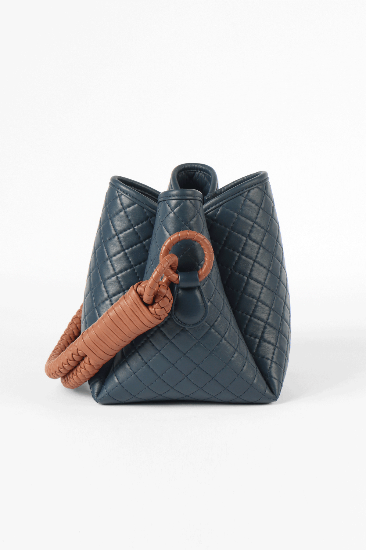 Tulip Mini  Bucket Bag, Navy Blue & Brandy
