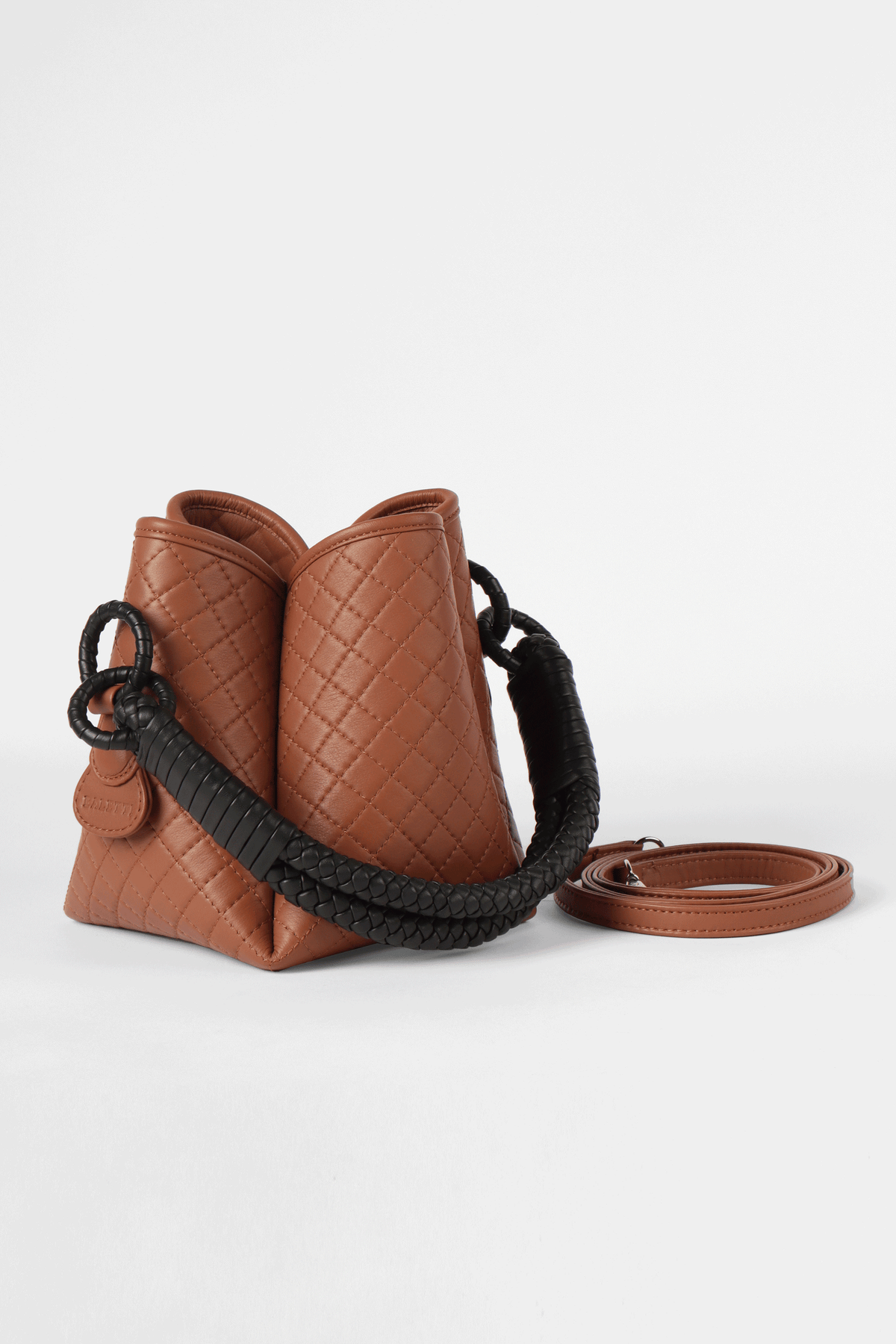 Tulip Mini Bucket Bag, Brandy & Black