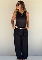 black rib tank top back view fitted silhouette