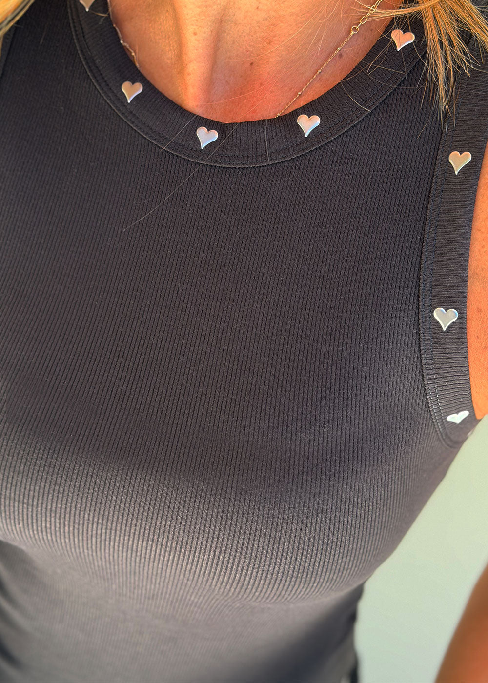 black viscose rib tank top side profile