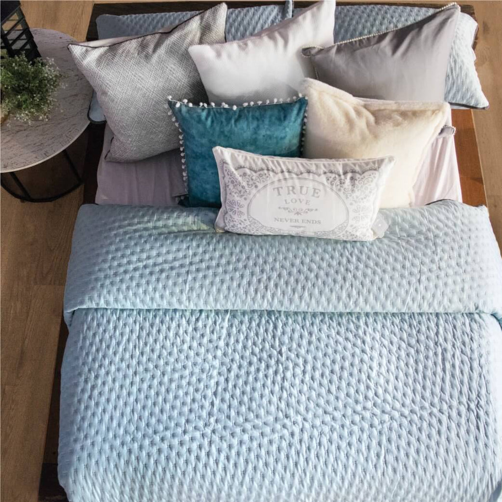 Vibrant Toronto Acua duvet cover set with modern quilting and soft texture, perfect for refreshing your bedroom decor.
