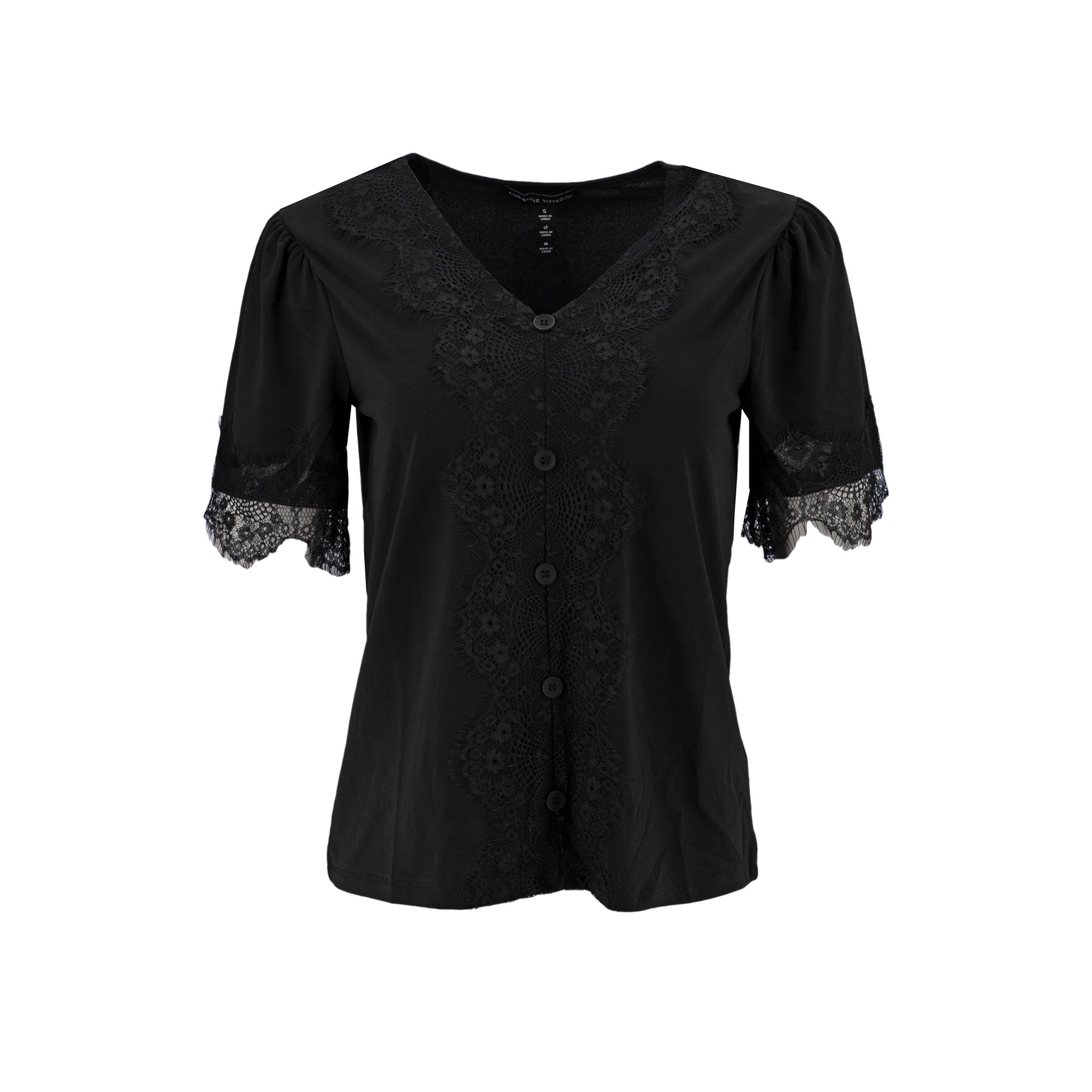 Blusa Adrienne Vittadini Mangas Cortas Lisa Encaje para Damas