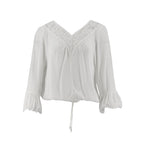 Blusa Adrienne V Mangas 3/4 Encaje Lisa para Damas – BRIGHT WHITE