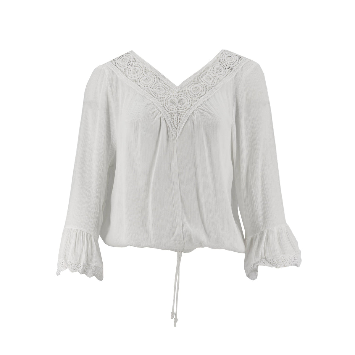 Blusa Adrienne V Mangas 3/4 Encaje Lisa para Damas – BRIGHT WHITE