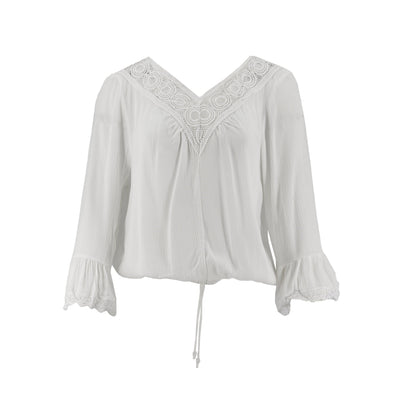 Blusa Adrienne V Mangas 3/4 Encaje Lisa para Damas – BRIGHT WHITE