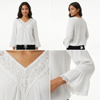 Blusa Adrienne V Mangas 3/4 Encaje Lisa para Damas – vista 2