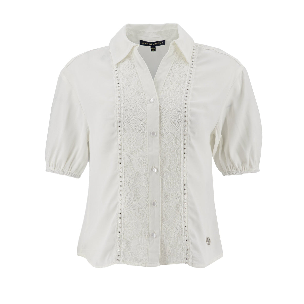 Blusa Adrienne Vittadini Mangas Cortas Lisa Encaje para Damas – GARDENIA