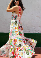 long linen dress ruffled hem tier detail close-up