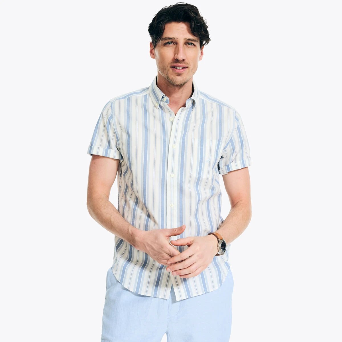 Camisa Nautica Mangas Cortas Rayas P/ Caballeros W35300 by Nautica