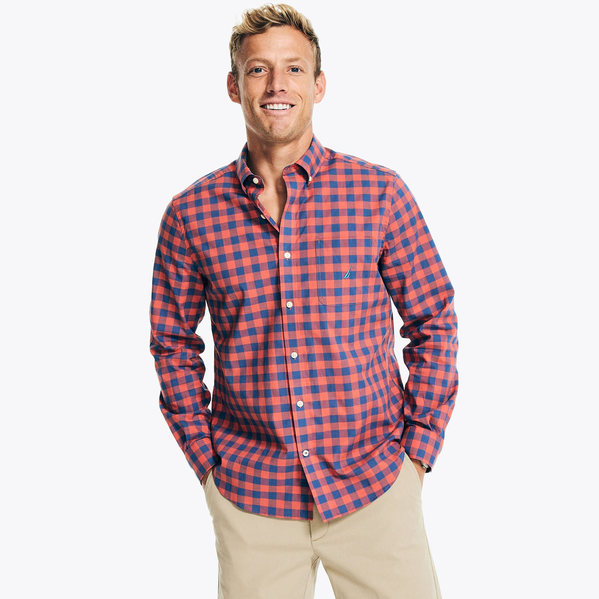 Camisa Nautica Mangas Largas Cuadros P/ Caballeros W36201 by Nautica