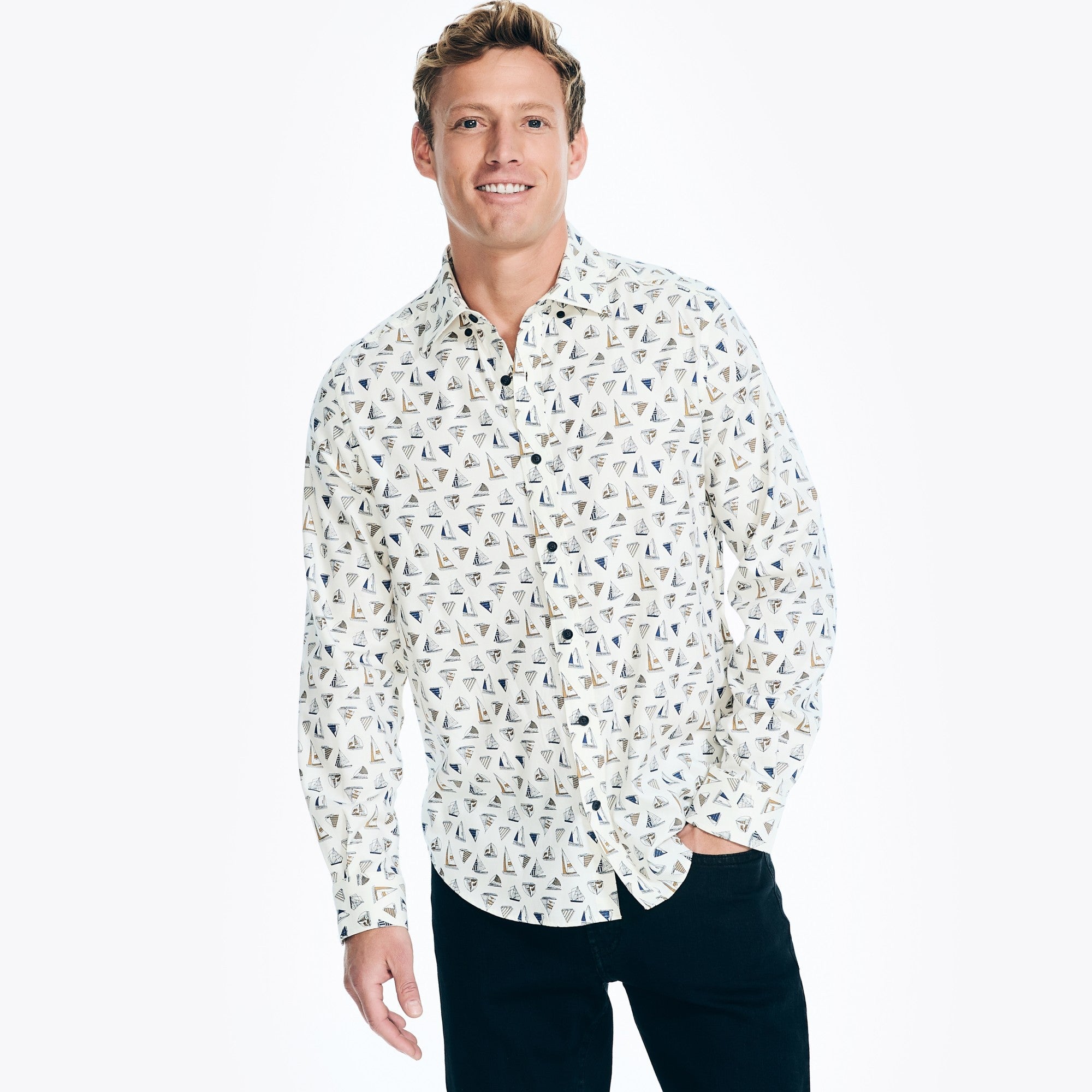 Camisa Nautica Mangas Largas Estampado para Caballeros