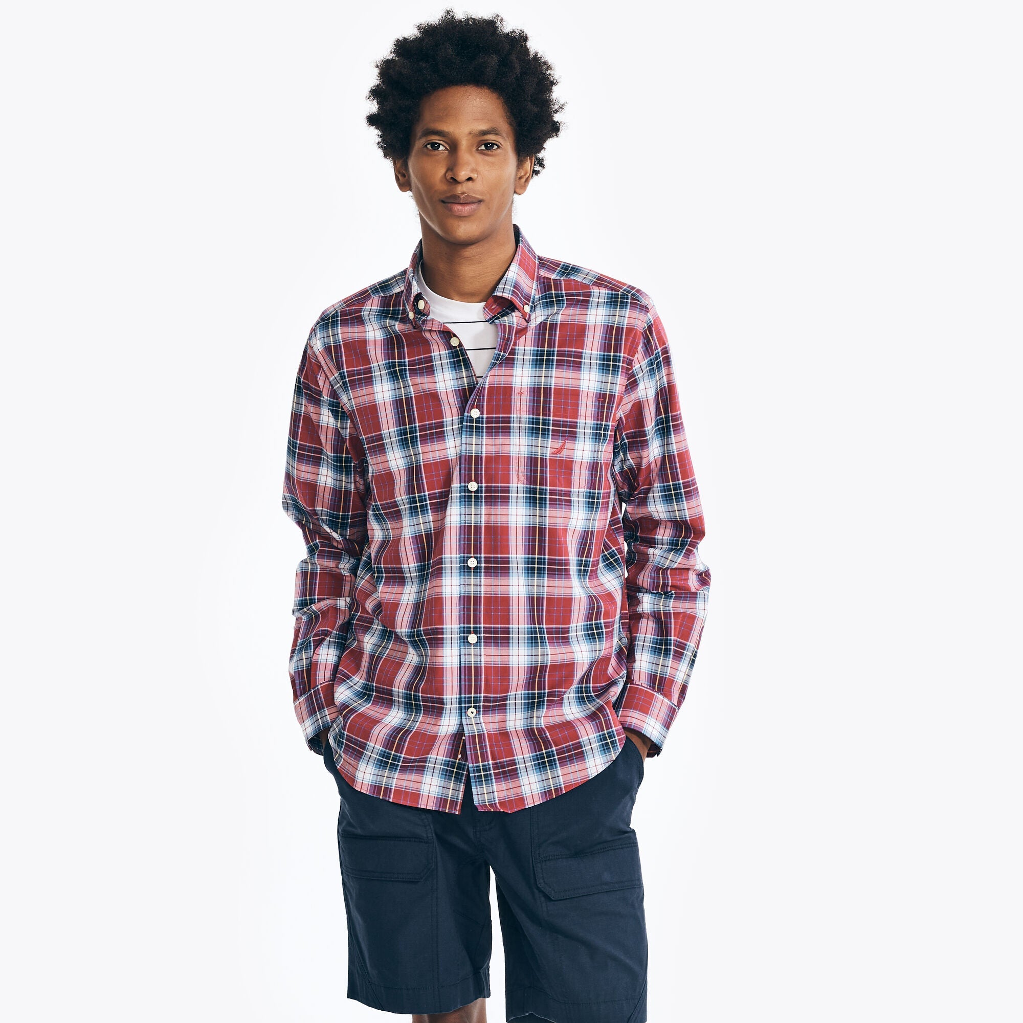 Camisa Nautica Mangas Largas Cuadros para Caballeros
