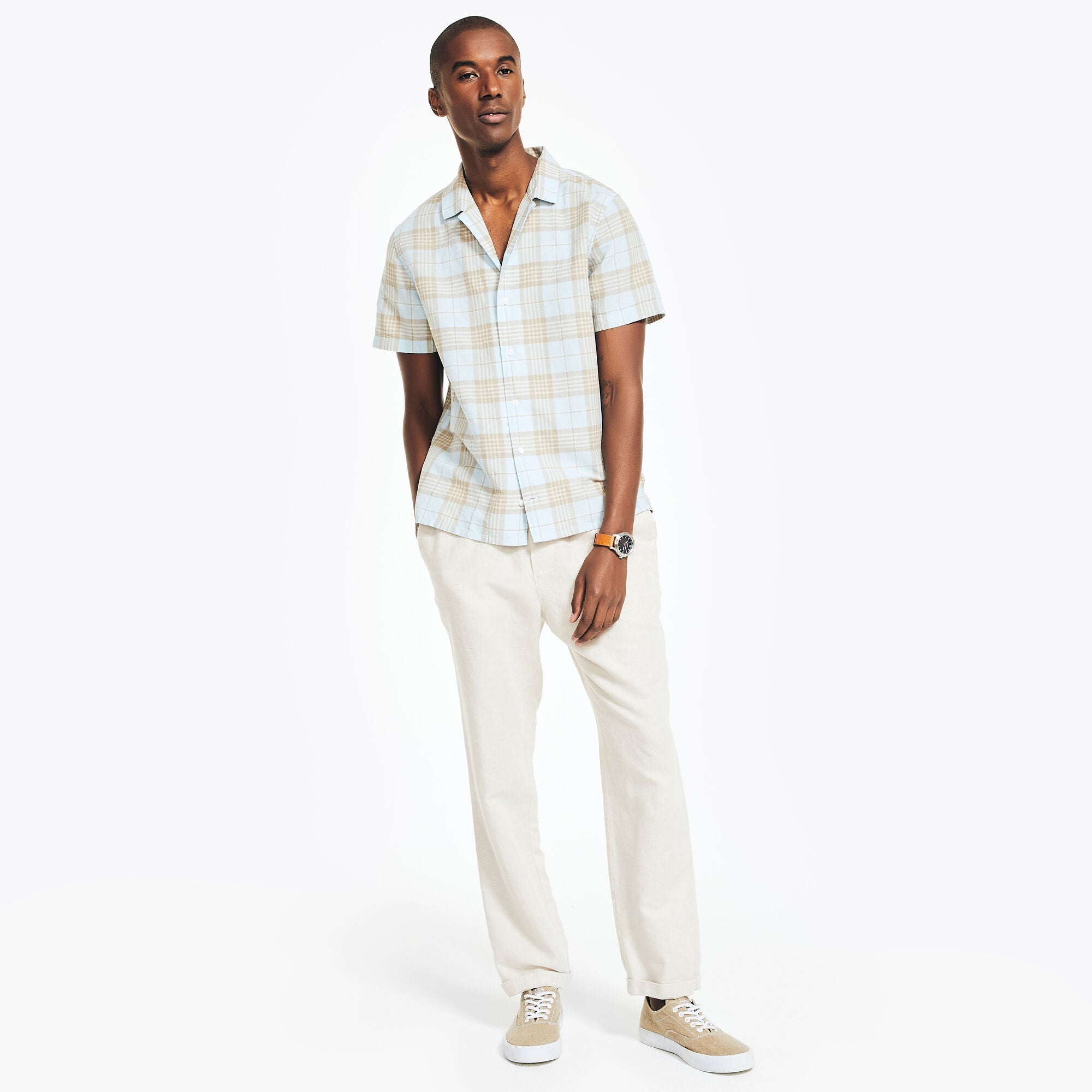 Camisa Nautica Mangas Cortas Cuadros para Caballeros