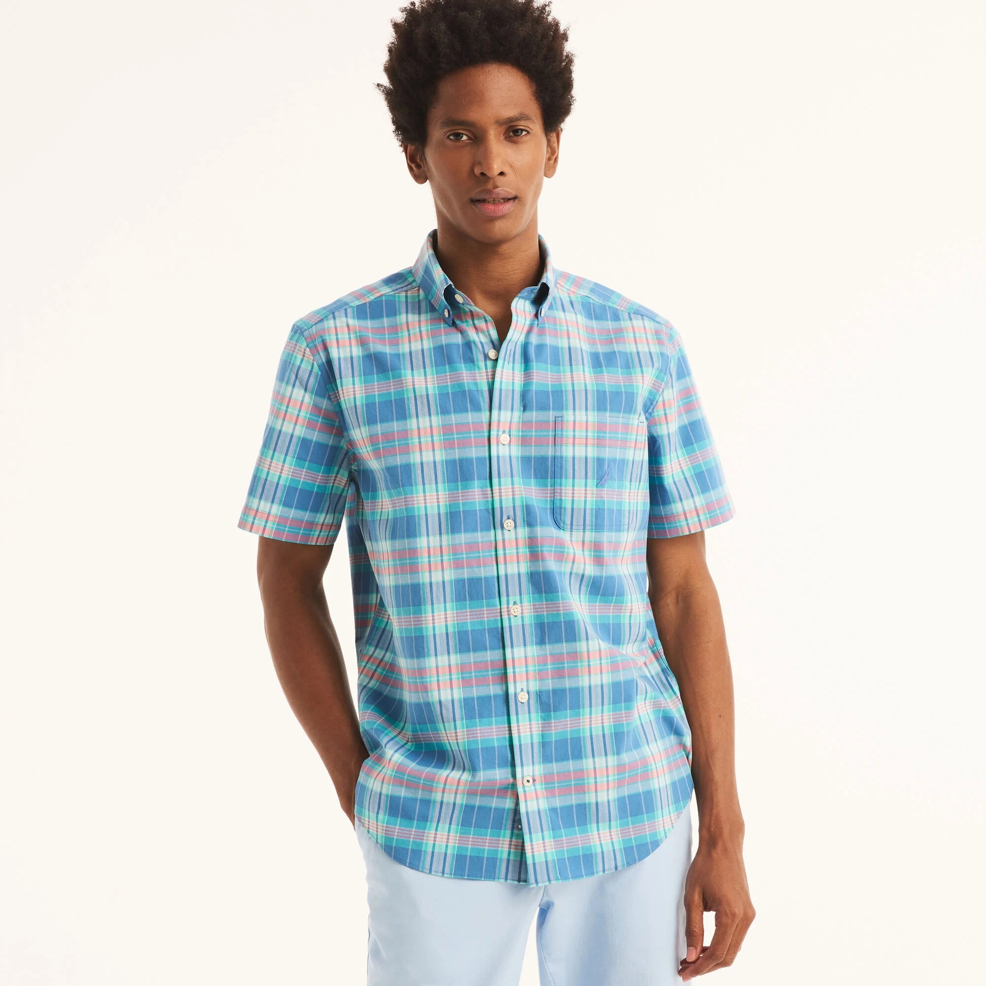 Camisa Nautica Mangas Cortas Cuadros para Caballeros