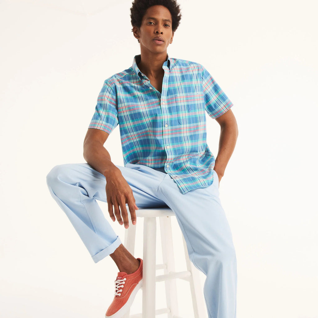 Camisa Nautica Mangas Cortas Cuadros para Caballeros