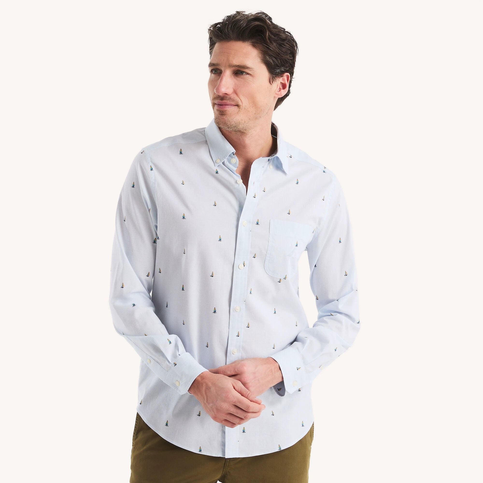 Camisa Nautica Mangas Largas Estampada Para Caballeros by Nautica