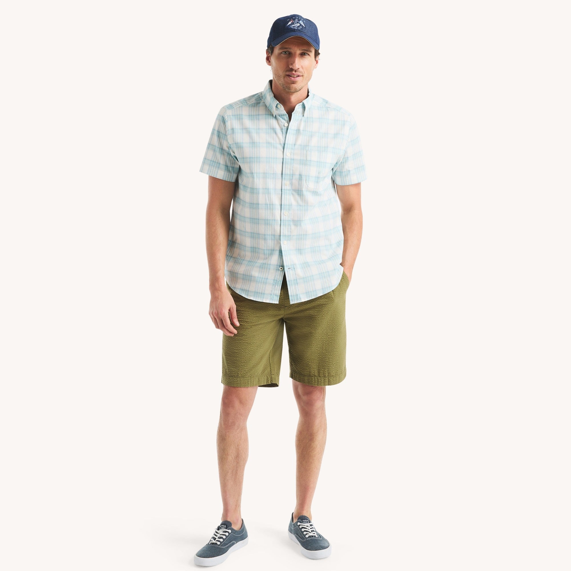 Camisa Nautica Mangas Cortas Cuadros para Caballeros