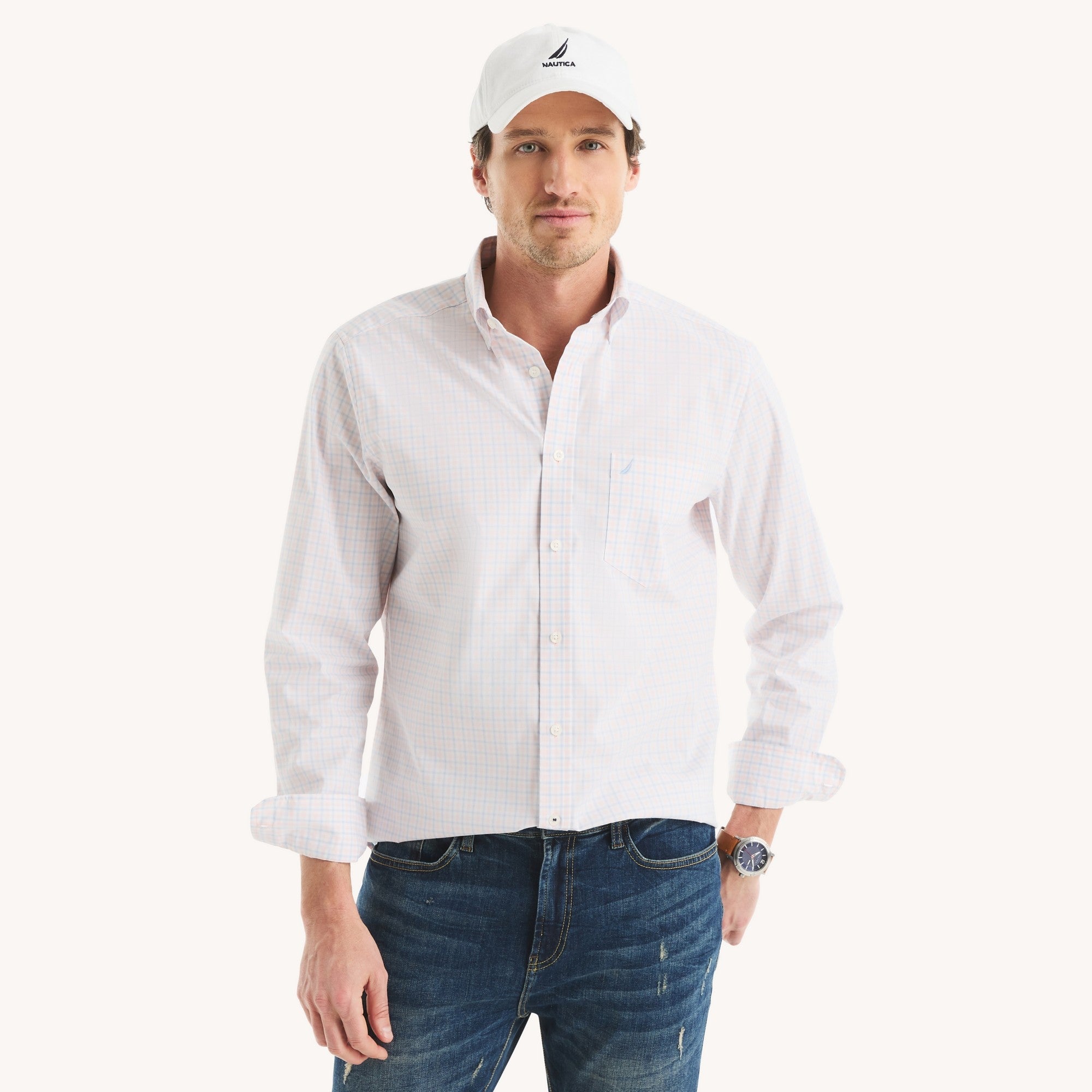 Camisa Nautica Mangas Largas Cuadros para Caballeros