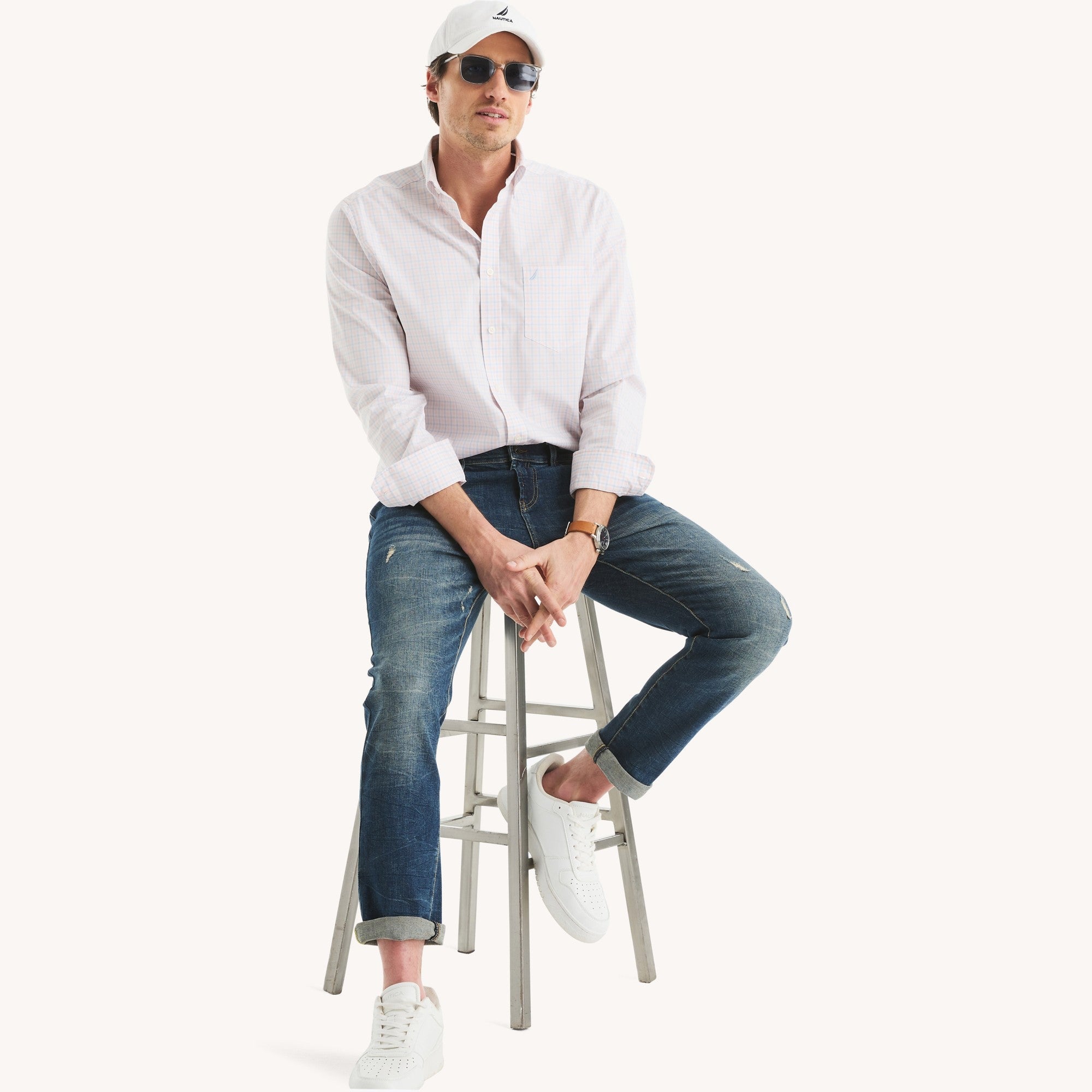 Camisa Nautica Mangas Largas Cuadros para Caballeros