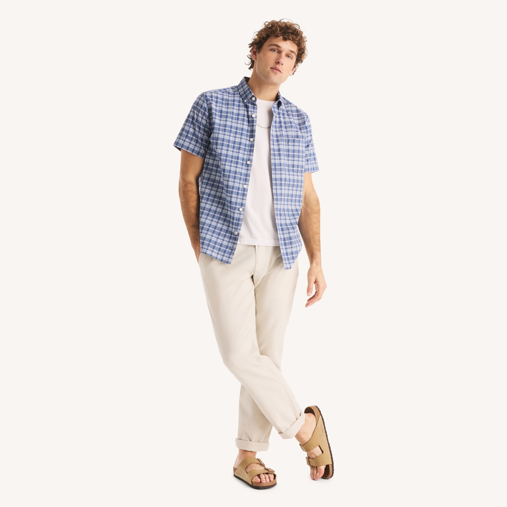 Camisa Nautica Mangas Cortas Cuadros para Caballeros