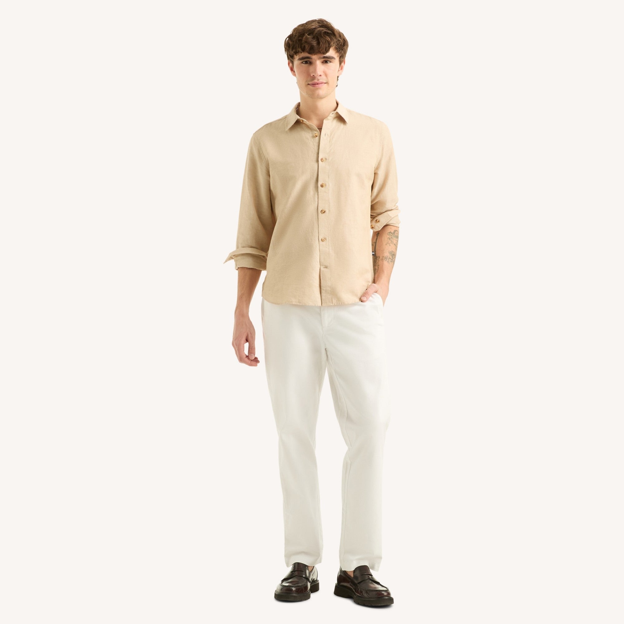 Camisa Nautica Mangas Largas Lisa para Caballeros