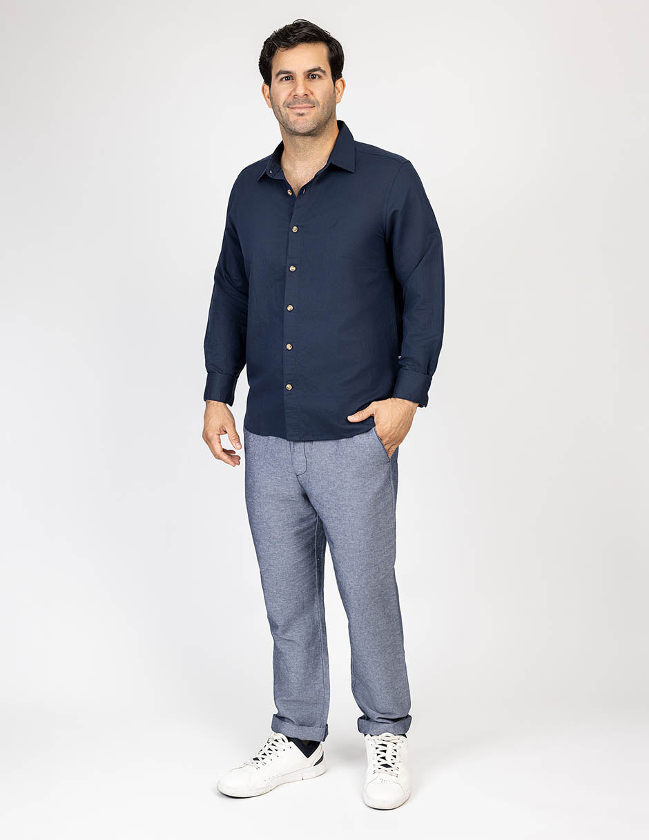 Camisa Nautica Mangas Largas Lisa para Caballeros