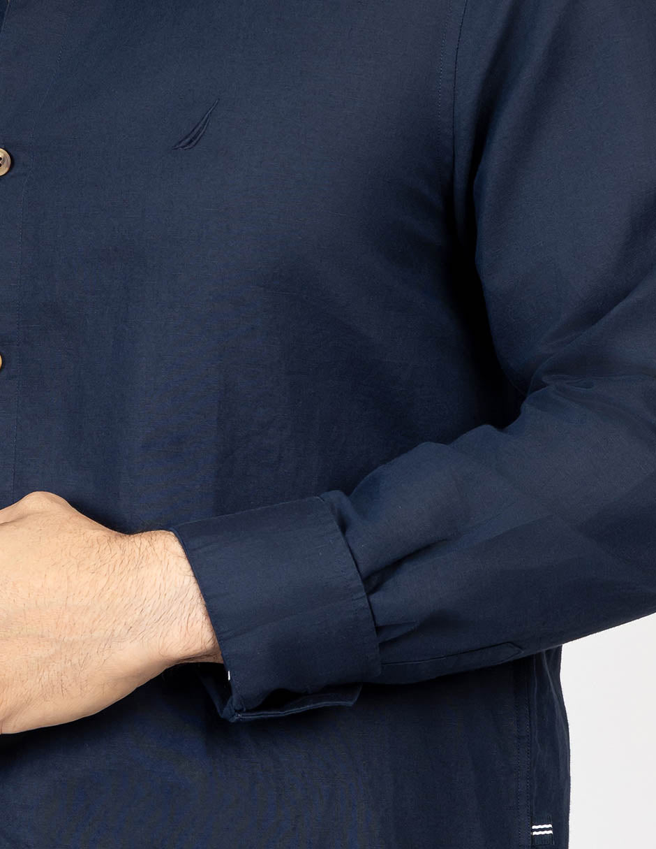 Camisa Nautica Mangas Largas Lisa para Caballeros