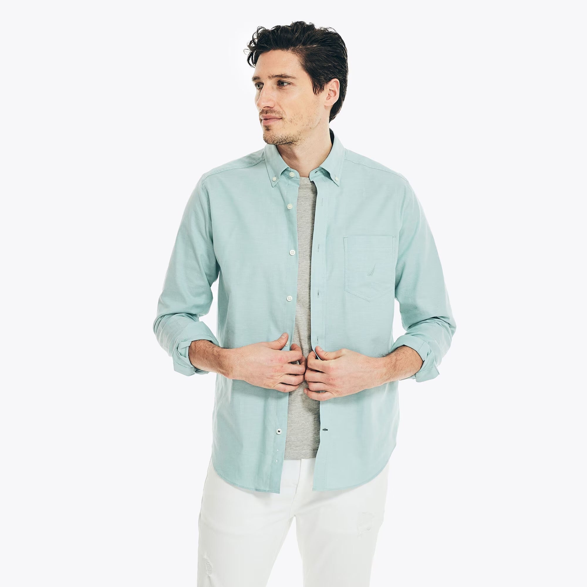Camisa Nautica Mangas Largas Lisa para Caballeros