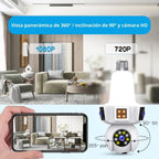 Cámara Doble Lente WiFi E27 – Seguridad Inteligente 3 Pantallas en Tiempo Real