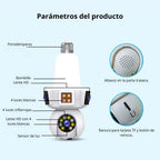 Cámara Triple Lente WiFi E27 – Seguridad Inteligente 3 Pantallas en Tiempo Real