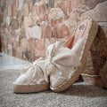 Alpargatas planas Mule Alma con moño en tela lino con plantilla de cuero de Urbe Alpargatas