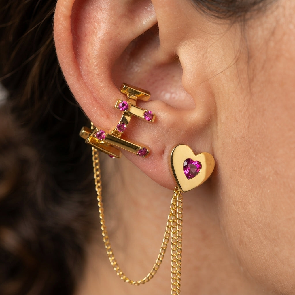Earcuff Corazon Entrepaños Circón
