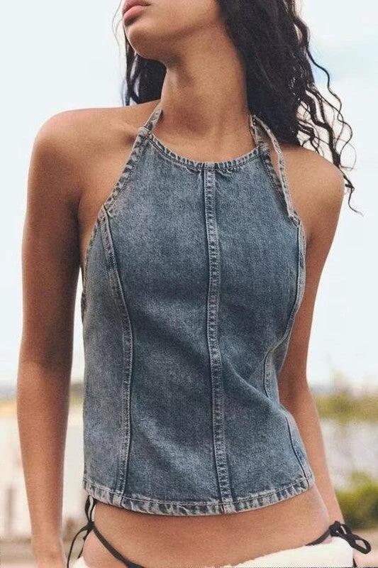 Blusa Halter Jeans Lisa P/ Damas by Youme