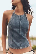 Blusa Halter Jeans Lisa P/ Damas by Youme