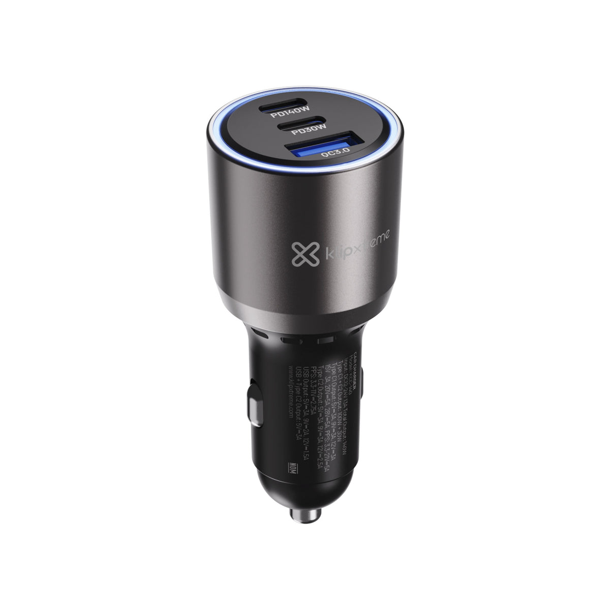ADAPTADOR KLIPX CAR CHARGER 140W USBC PDUSBA QCBLACK
