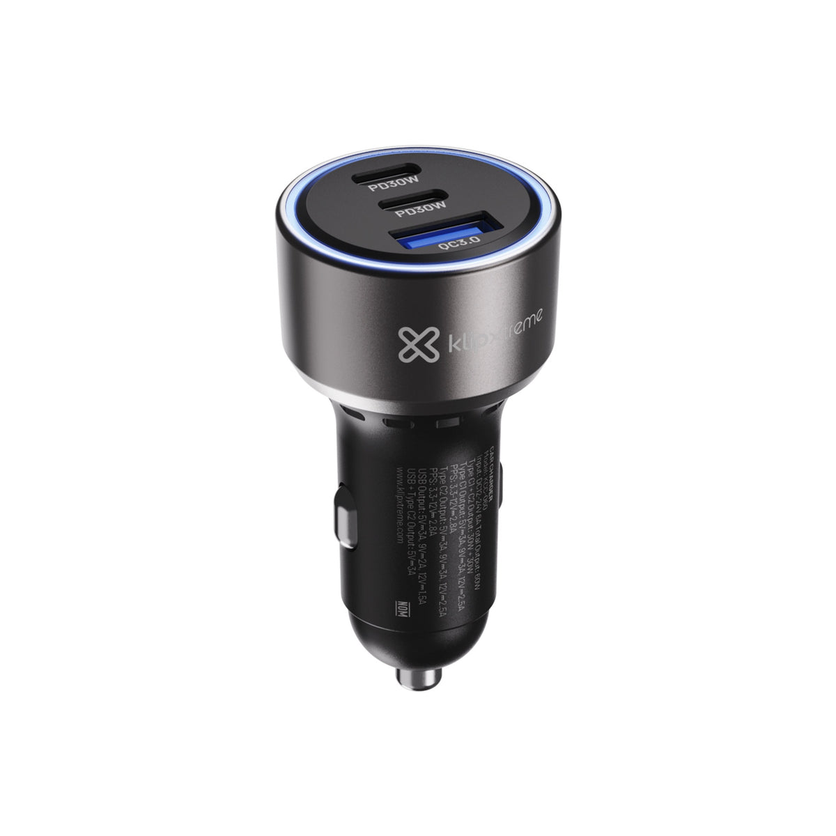 ADAPTADOR KLIPX CAR CHARGER 60W USBC PD30WUSBA QCBLACK