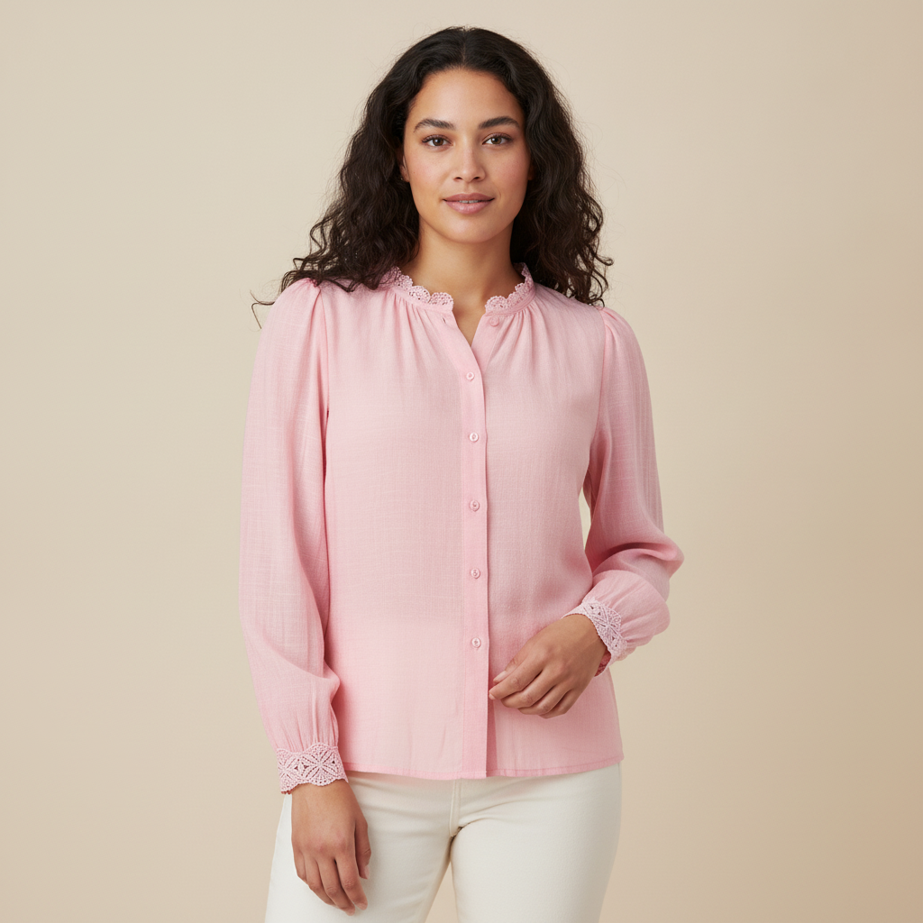 Blusa Posh Mangas Largas Lisa Encaje para Damas con modelo (AI)