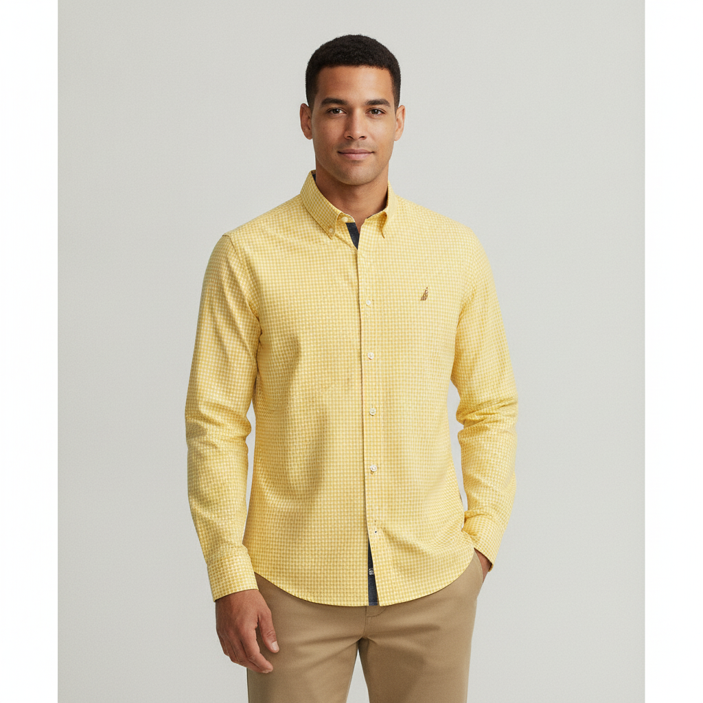 Camisa Nautica Mangas Largas Cuadros para Caballeros con modelo (AI)
