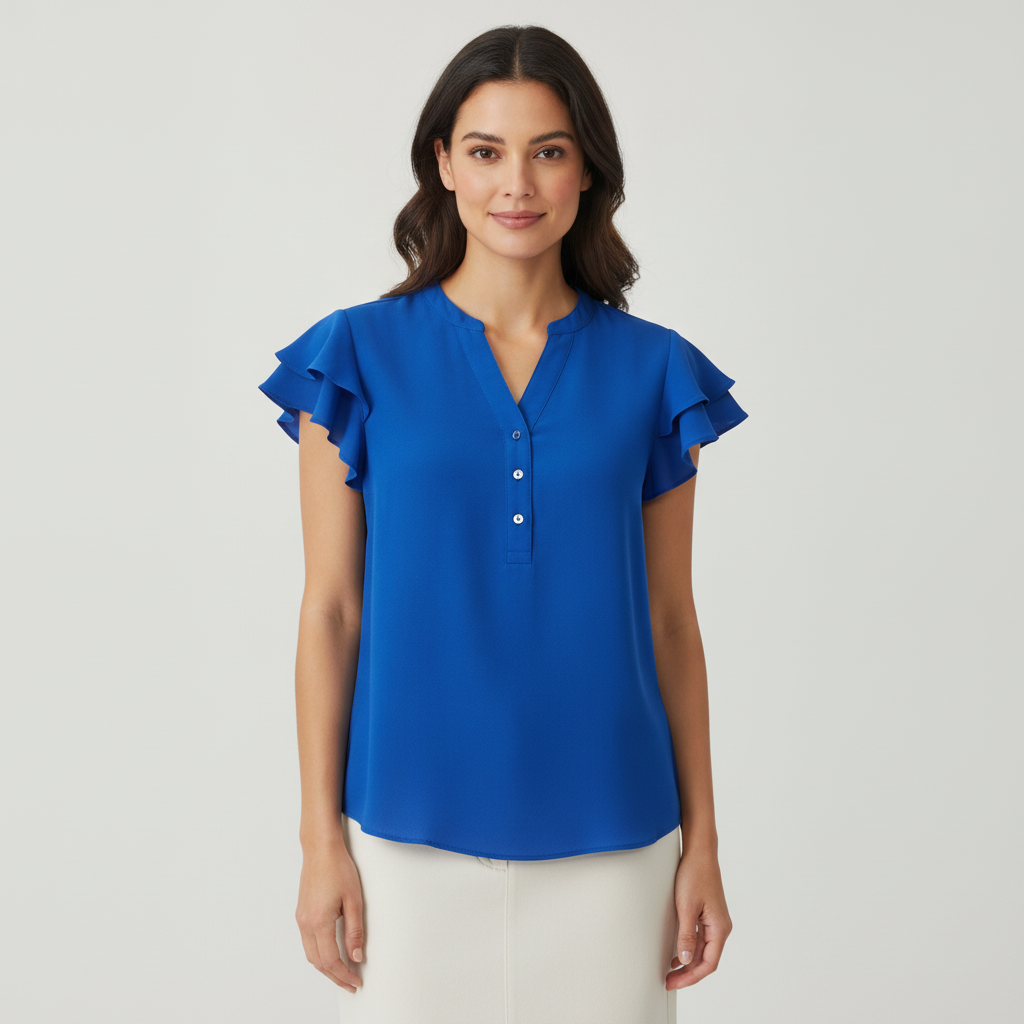 Blusa Zac & Rachel Mangas Cortas Lisa para Damas con modelo (AI)