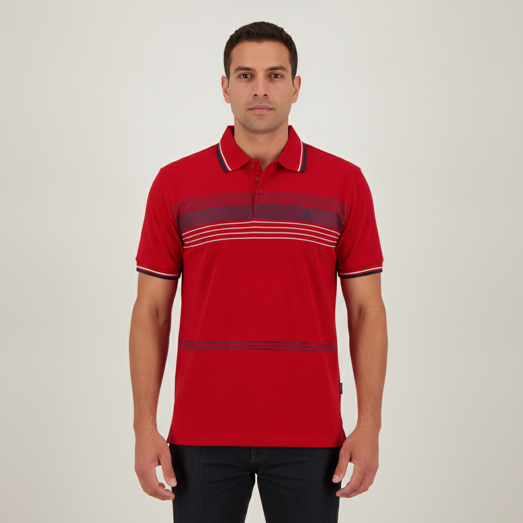 Poloshirt 1492 de Mangas Cortas con Rayas para Caballeros con modelo (AI)