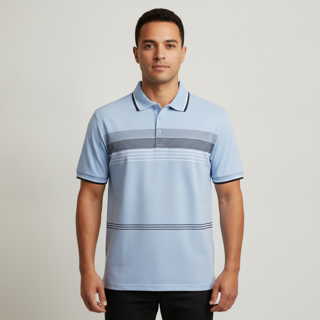 Poloshirt 1492 de Mangas Cortas con Rayas para Caballeros con modelo (AI)